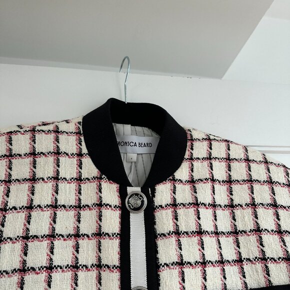 NWOT Veronica Beard Ellicot Tweed Crop Jacket In Ecru Multi Size 4 Graphic Check - Picture 9 of 10